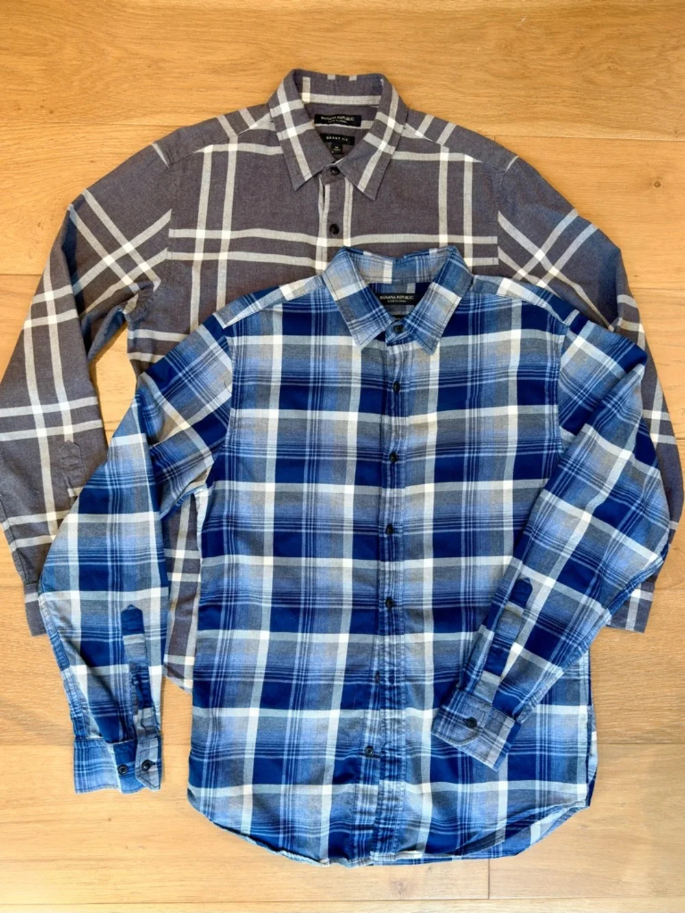 BUNDLE Banana Republic Grant Fit Luxe Flannel Plaid Shirts Blue Gray Mens Medium